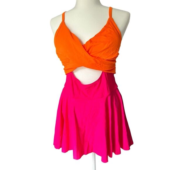 NWT Aimage Swim Dress Sz 2X 2XL Cutout Straps Bright Pink Orange Babydoll - Picture 2 of 9